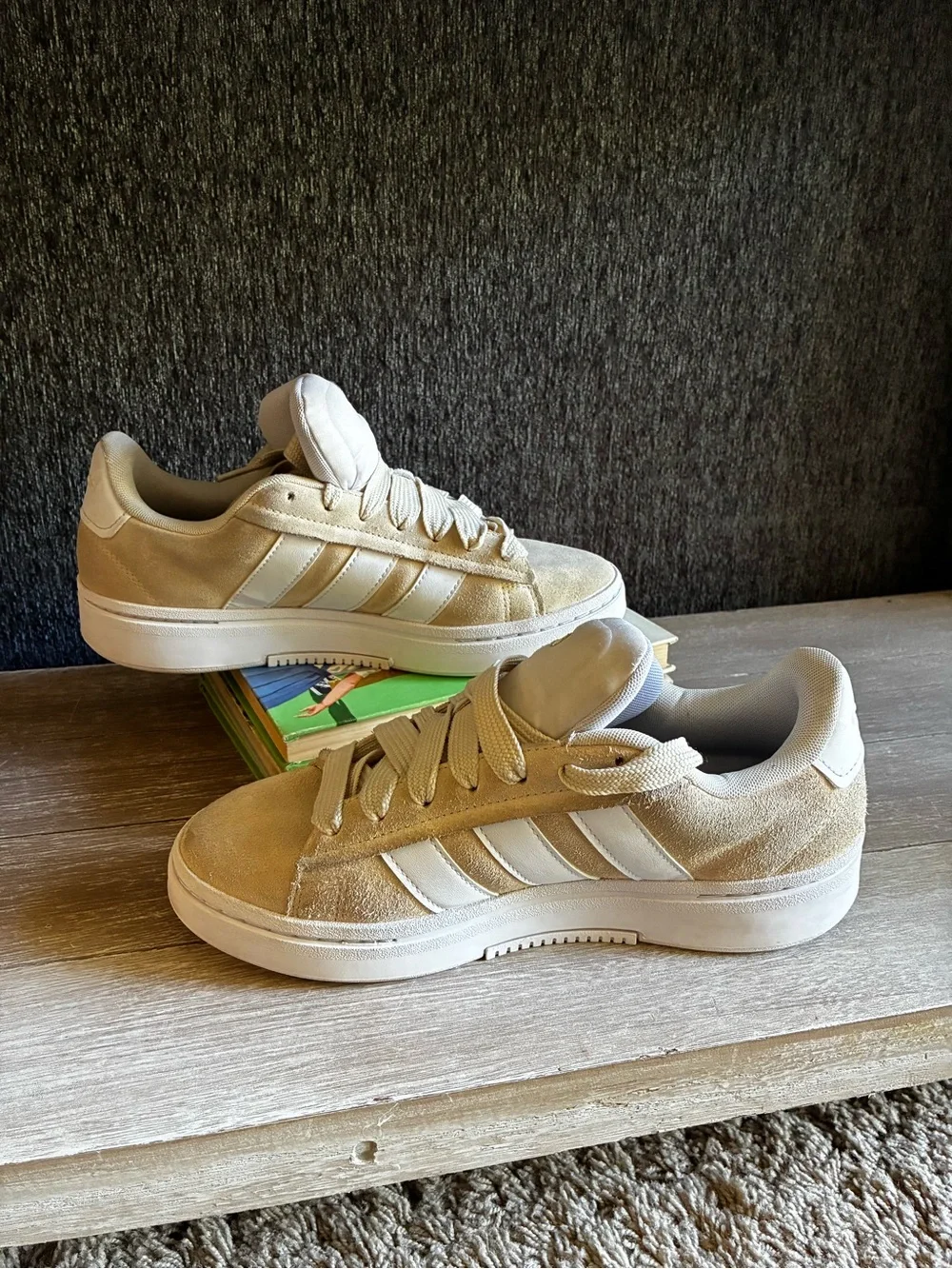 adidas Men’s Grand Court Beige and White Suede Low-Top Sneakers